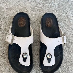 White and Black Sandals with Buckle and Jewel detailing